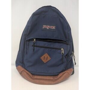 Authentic JanSport City View Navy Backpack Vegan Leather Bottom 15" JS0A3P3U
